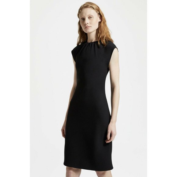 NWT Theory Classic Crepe Shirred Neck Black Dress - Picture 2 of 10